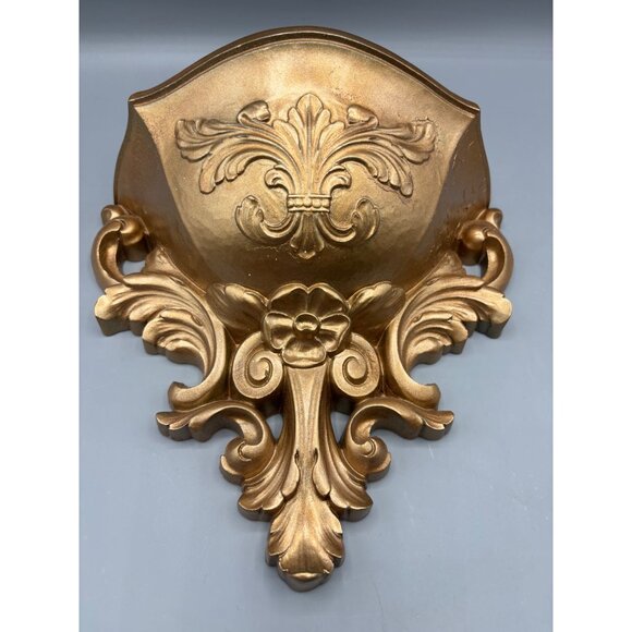 Vtg 70s‎ Gold Tone Wall Pocket Planter Decor Hollywood Regency - Picture 2 of 7